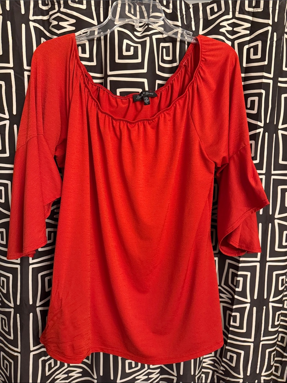 Slinky Brand Red Scoop Neck Bell Sleeve Top